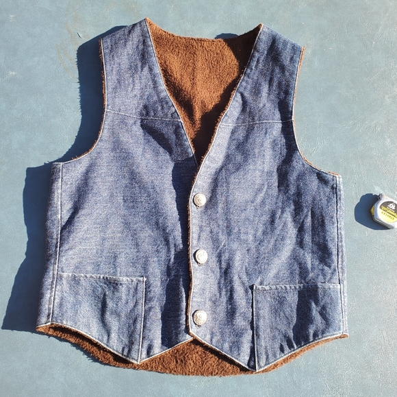 Vintage Other - Vintage Denim Button Down Vest Military Sherpa Lined 1970s 1980s